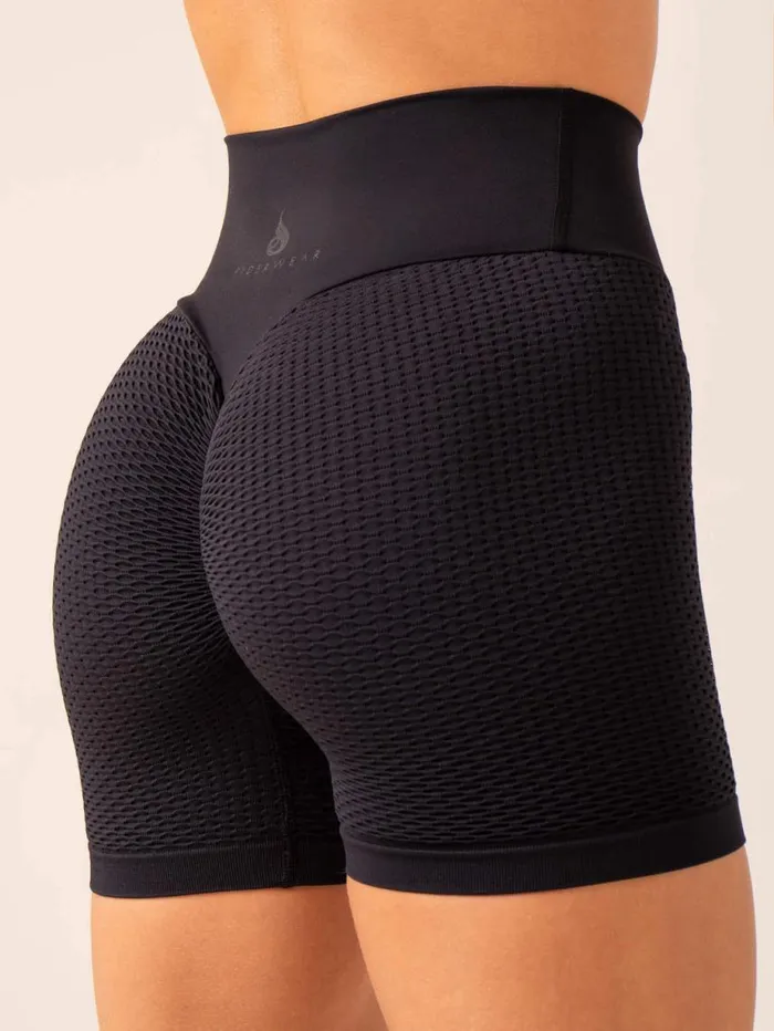 Gym Shorts Womens Ryderwear Honeycomb Scrunch Seamless Shorts Black