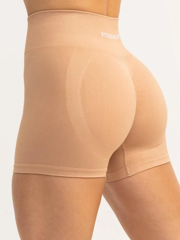 Gym Shorts Womens Ryderwear Lift 20 BBL Seamless Shorts Tan