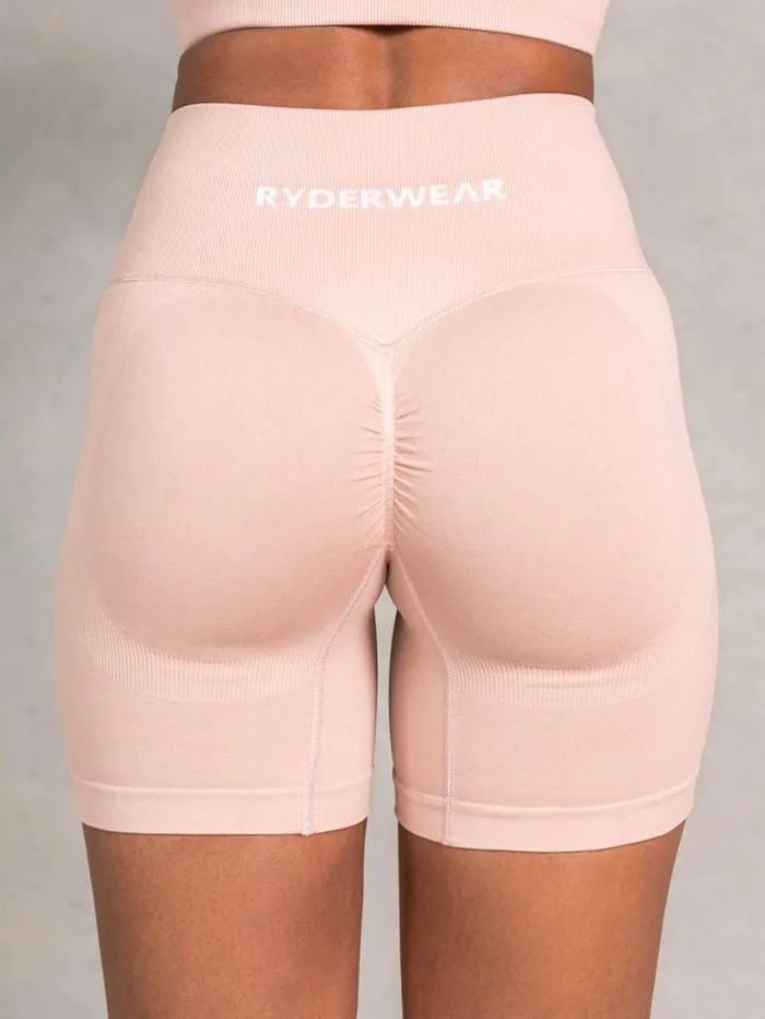 Gym Shorts Womens Ryderwear Lift BBL Scrunch Seamless Shorts Biscotti