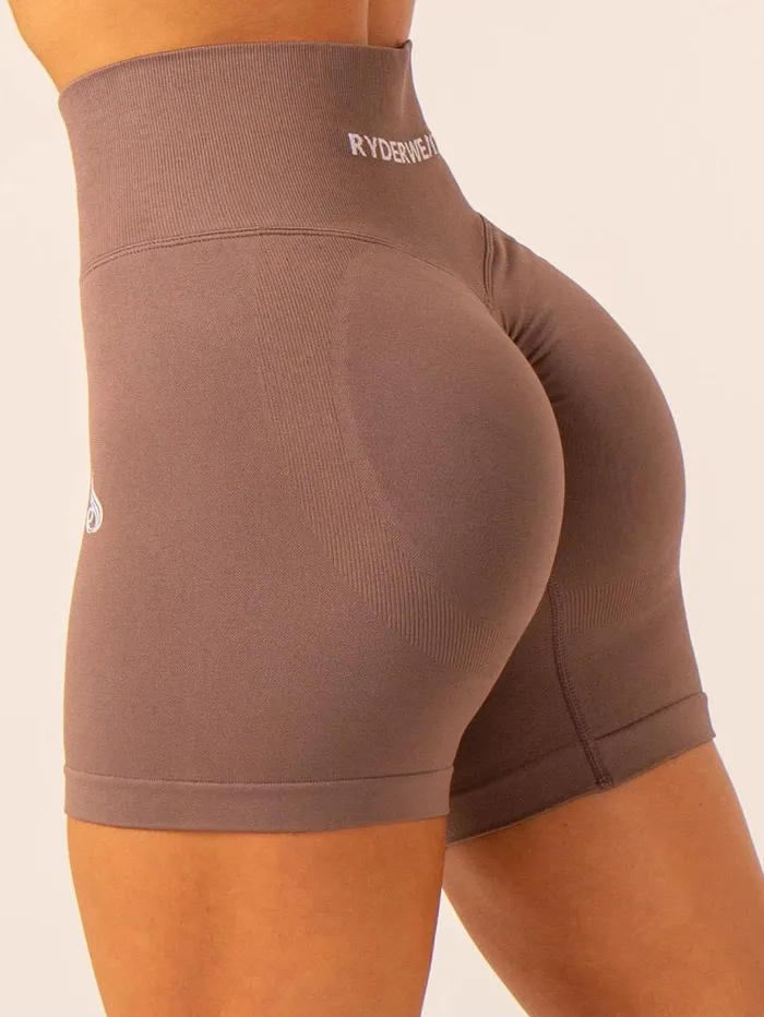 Gym Shorts Womens Ryderwear Lift BBL Scrunch Seamless Shorts Deep Taupe