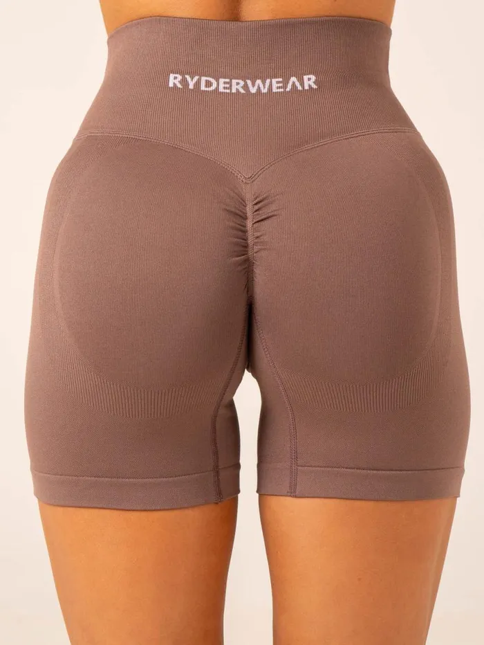 Gym Shorts Womens Ryderwear Lift BBL Scrunch Seamless Shorts Deep Taupe