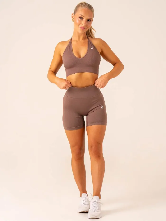 Gym Shorts Womens Ryderwear Lift BBL Scrunch Seamless Shorts Deep Taupe