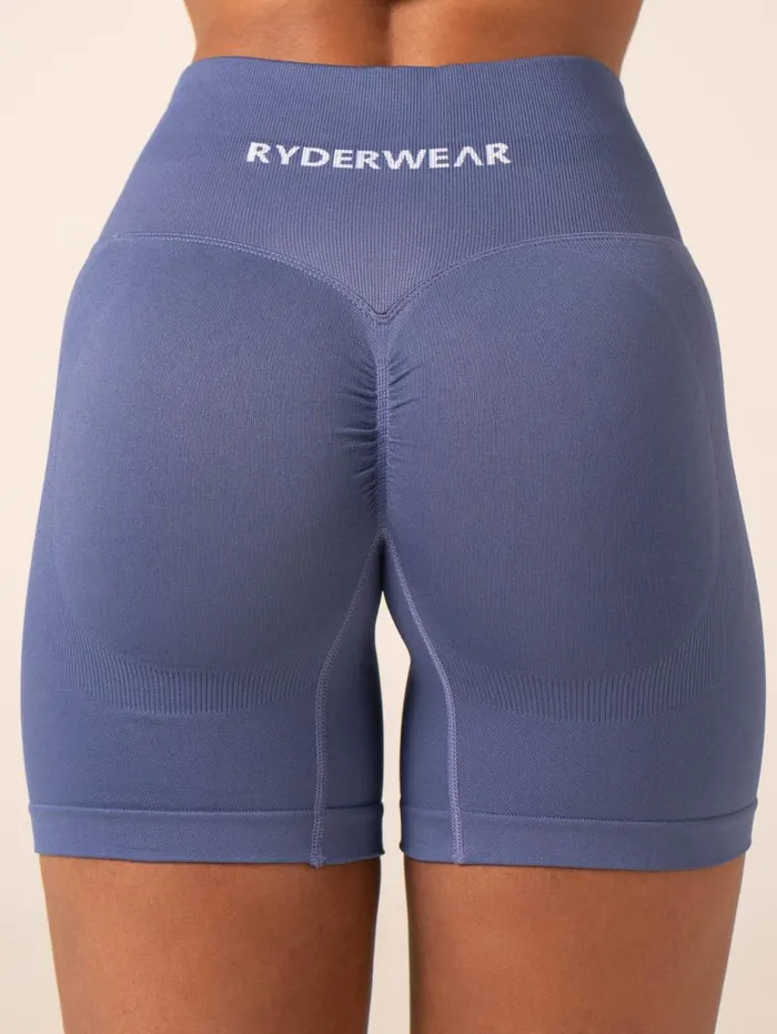 Gym Shorts Womens Ryderwear Lift BBL Scrunch Seamless Shorts Denim Blue