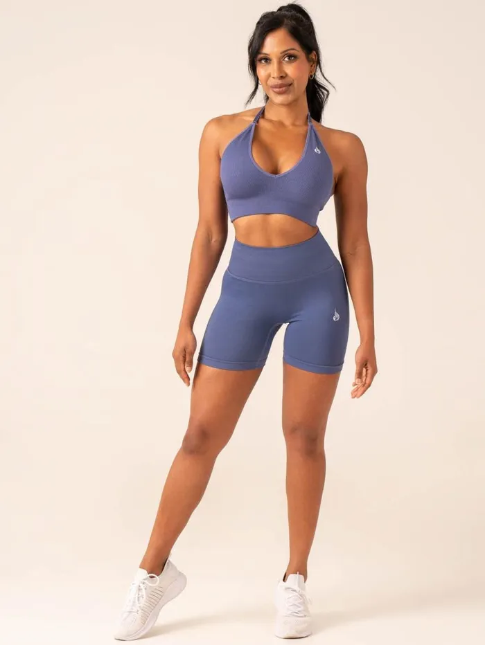Gym Shorts Womens Ryderwear Lift BBL Scrunch Seamless Shorts Denim Blue