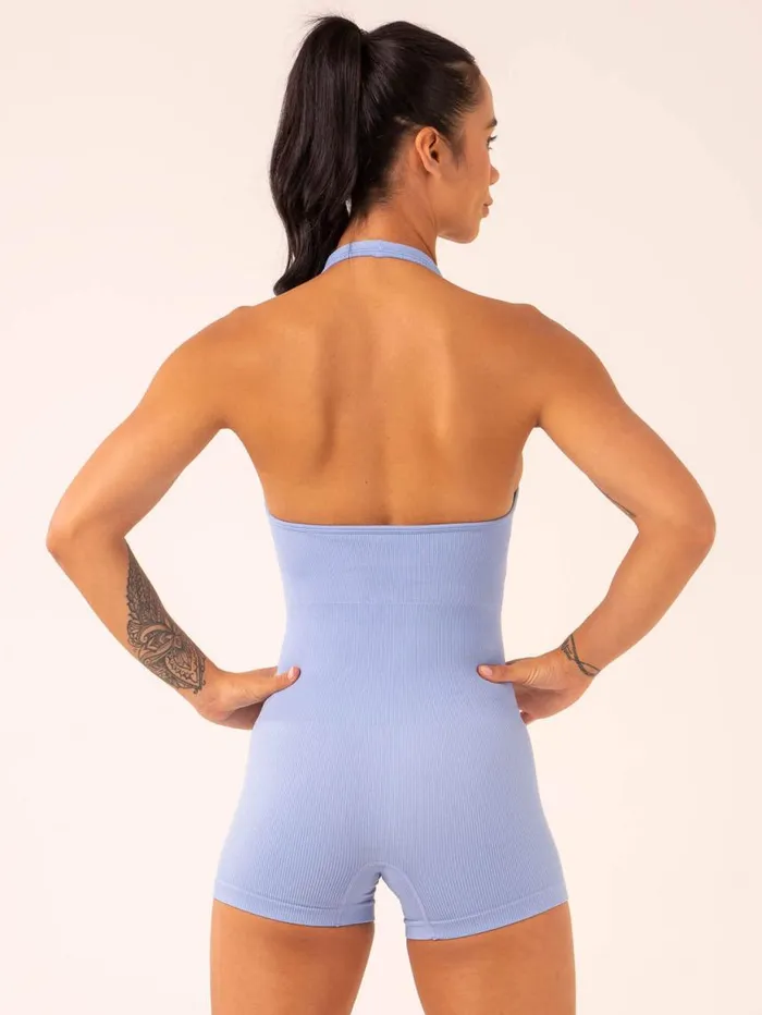 Gym Shorts Womens Ryderwear Lift Rib Seamless Halter Bodysuit Cornflower Blue