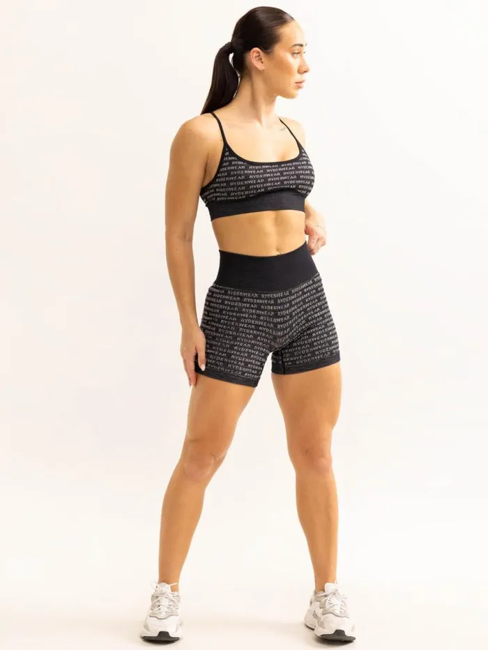 Gym Shorts Womens Ryderwear Logo Lux Seamless Shorts Black