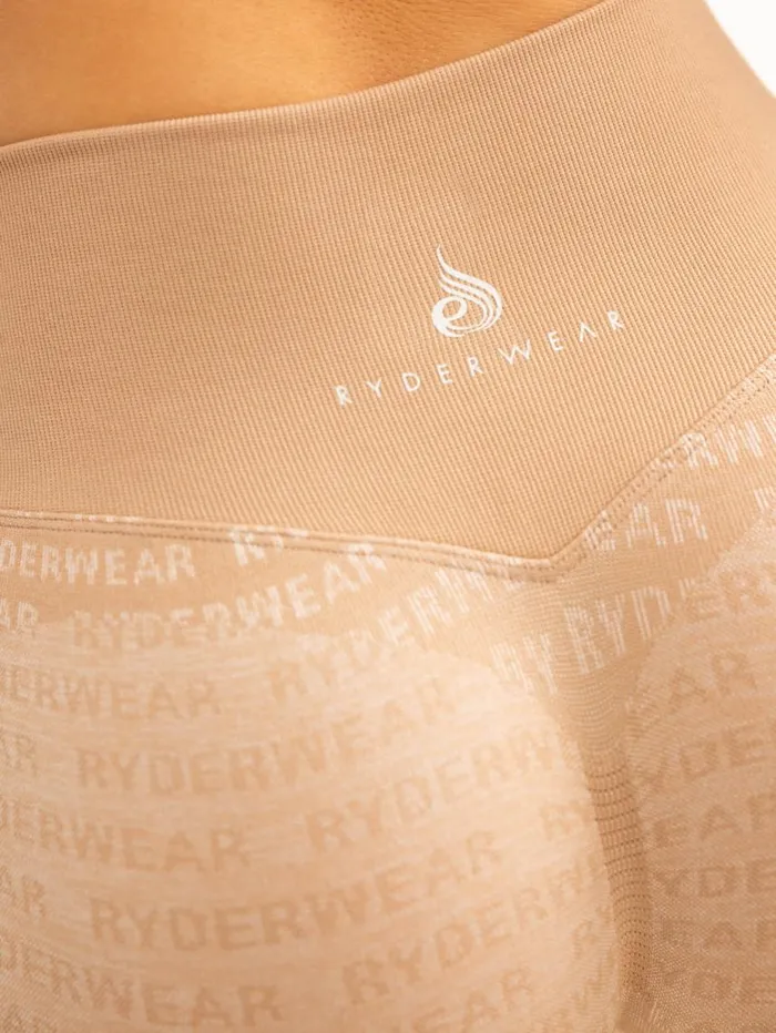 Gym Shorts Womens Ryderwear Logo Lux Seamless Shorts Tan