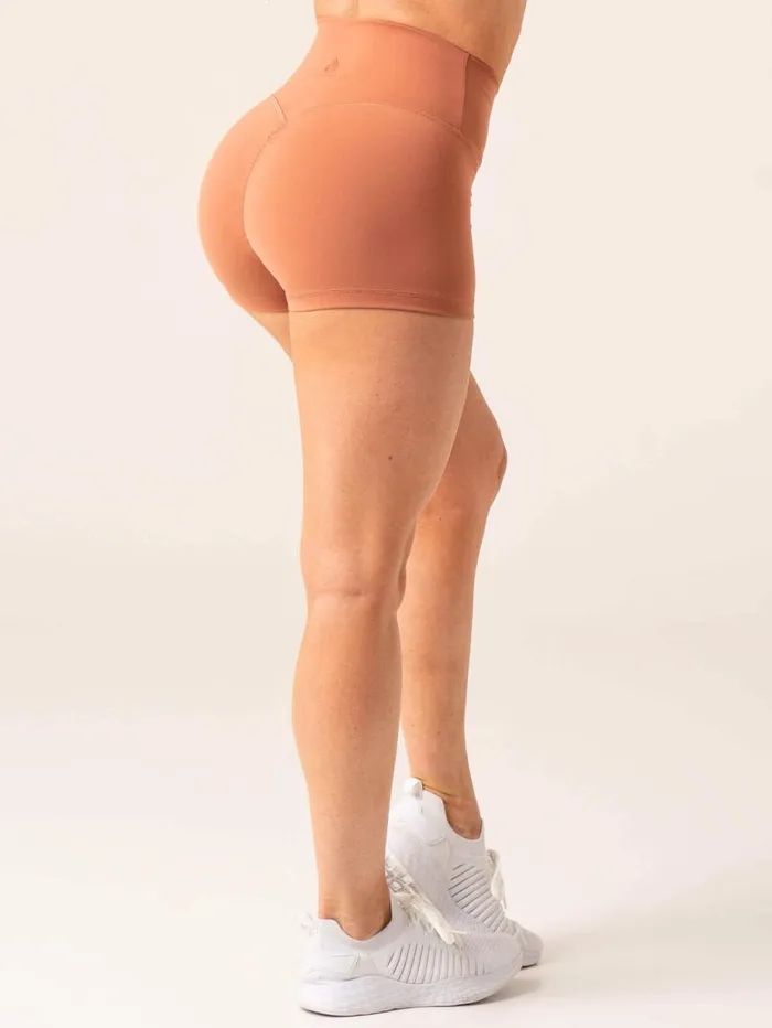 Gym Shorts Womens Ryderwear Momentum Cross Over Scrunch Booty Shorts Clay