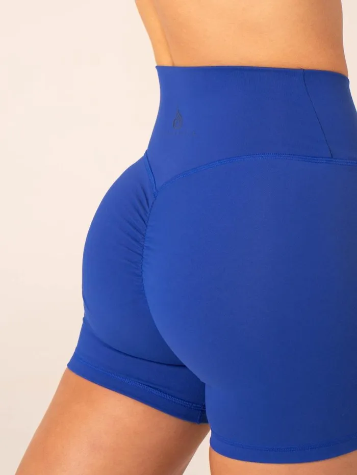 Gym Shorts Womens Ryderwear Momentum Cross Over Scrunch Shorts Cobalt