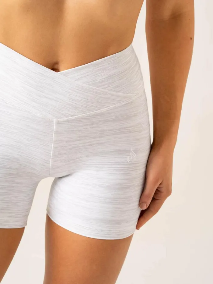 Gym Shorts Womens Ryderwear Momentum Cross Over Scrunch Shorts Snow Grey Marl