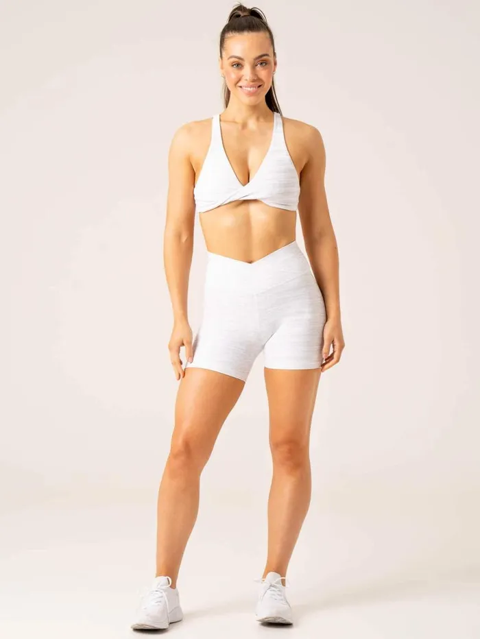 Gym Shorts Womens Ryderwear Momentum Cross Over Scrunch Shorts Snow Grey Marl
