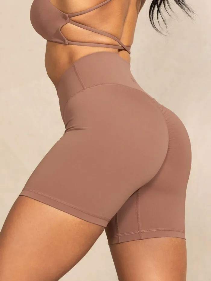 Gym Shorts Womens Ryderwear NKD High Waisted Scrunch Shorts Mocha