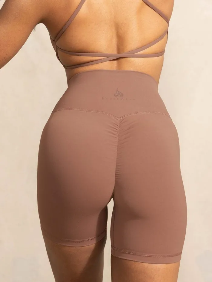 Gym Shorts Womens Ryderwear NKD High Waisted Scrunch Shorts Mocha