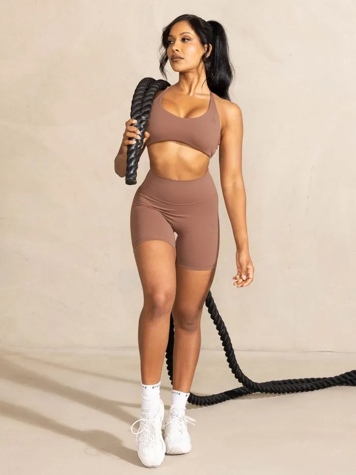 Gym Shorts Womens Ryderwear NKD High Waisted Scrunch Shorts Mocha