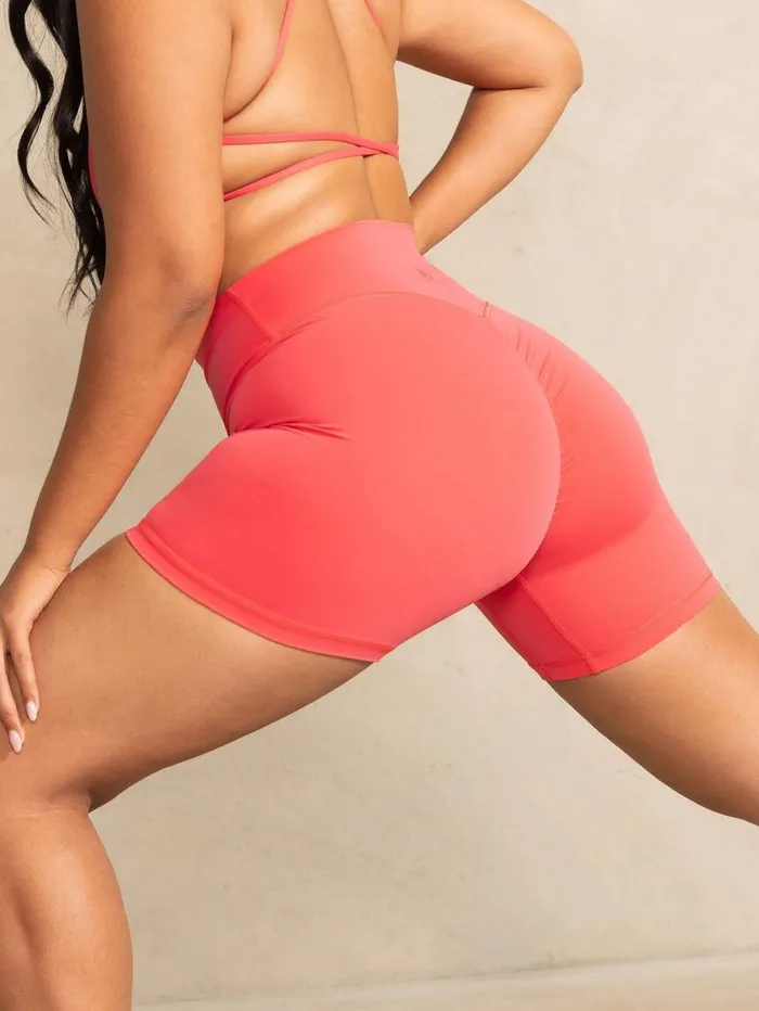 Gym Shorts Womens Ryderwear NKD High Waisted Scrunch Shorts Neon Salmon