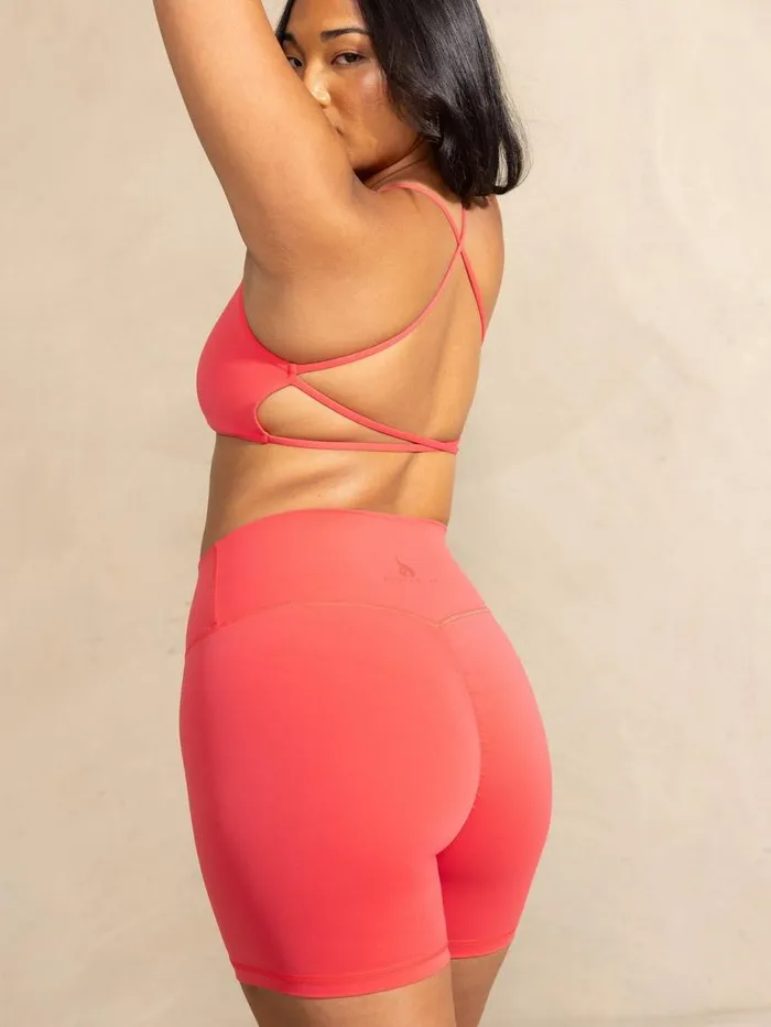Gym Shorts Womens Ryderwear NKD High Waisted Scrunch Shorts Neon Salmon