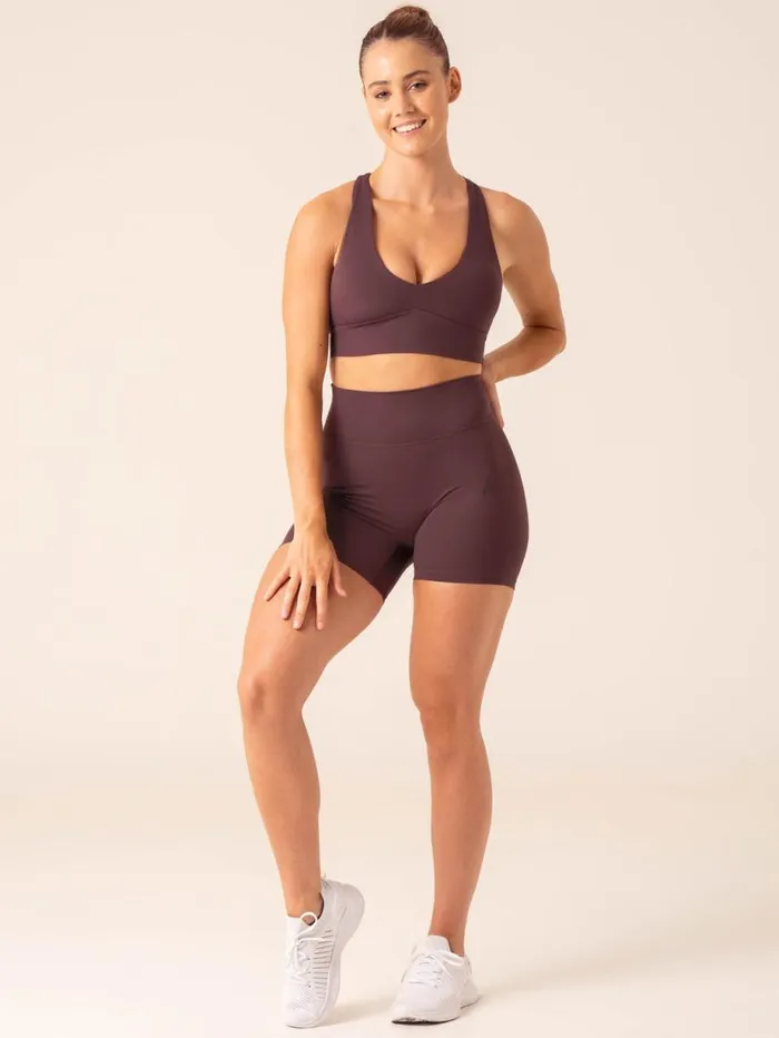 Gym Shorts Womens Ryderwear NKD High Waisted Scrunch Shorts Plum