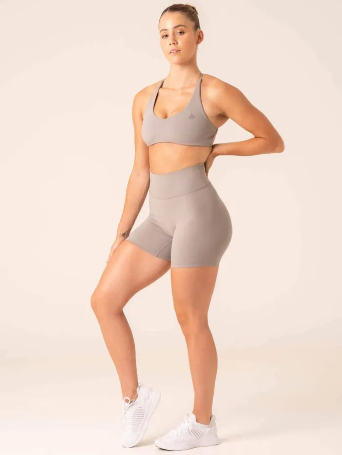 Gym Shorts Womens Ryderwear NKD High Waisted Scrunch Shorts Steel Grey