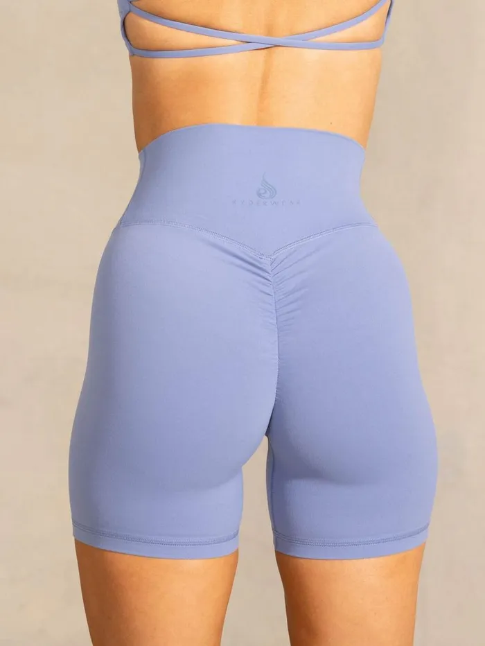Gym Shorts Womens Ryderwear NKD High Waisted Scrunch Shorts Stonewash Blue