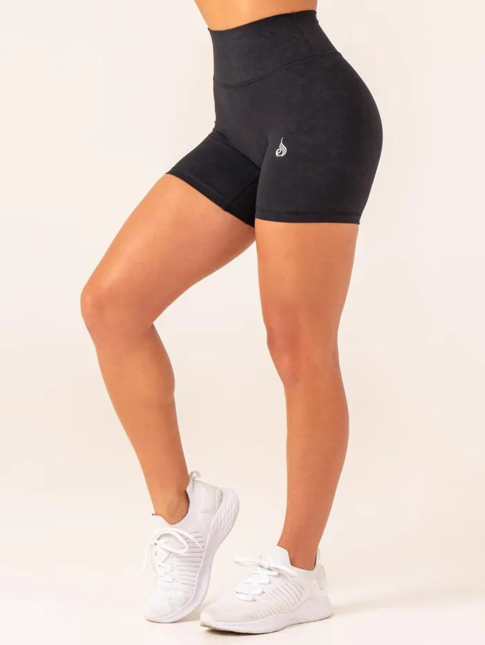 Gym Shorts Womens Ryderwear NKD Stonewash High Waisted Shorts Black Stonewash