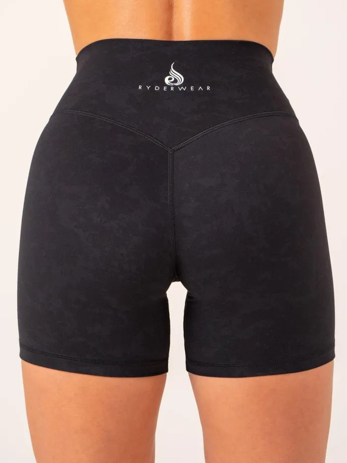 Gym Shorts Womens Ryderwear NKD Stonewash High Waisted Shorts Black Stonewash