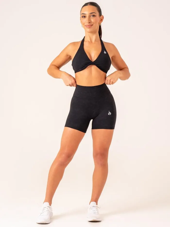 Gym Shorts Womens Ryderwear NKD Stonewash High Waisted Shorts Black Stonewash