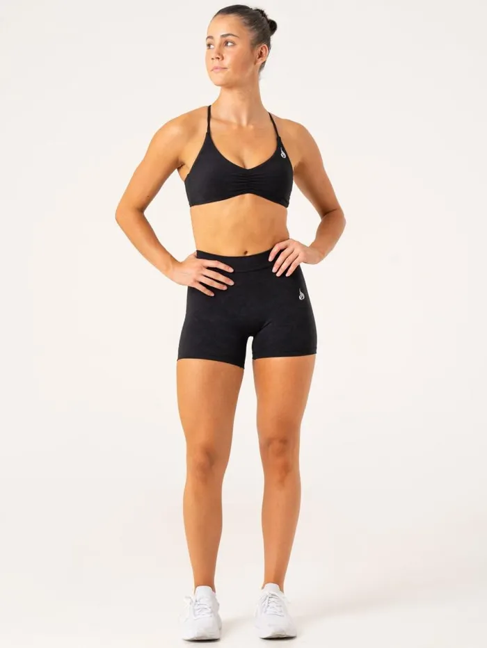 Gym Shorts Womens Ryderwear NKD Stonewash V Scrunch Shorts Black Stonewash