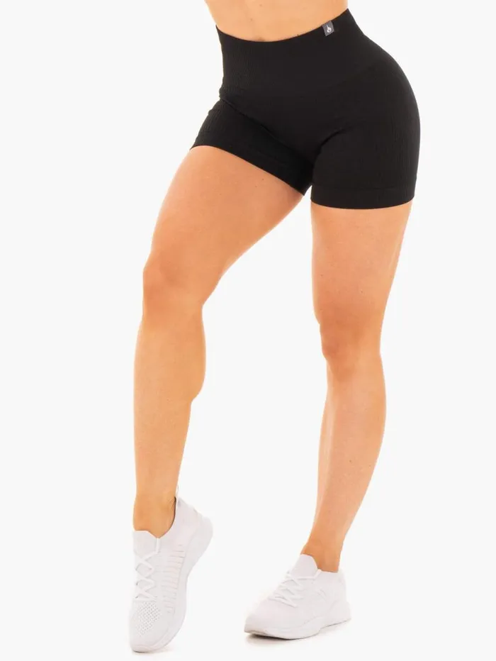 Gym Shorts Womens Ryderwear Rib Seamless Shorts Black