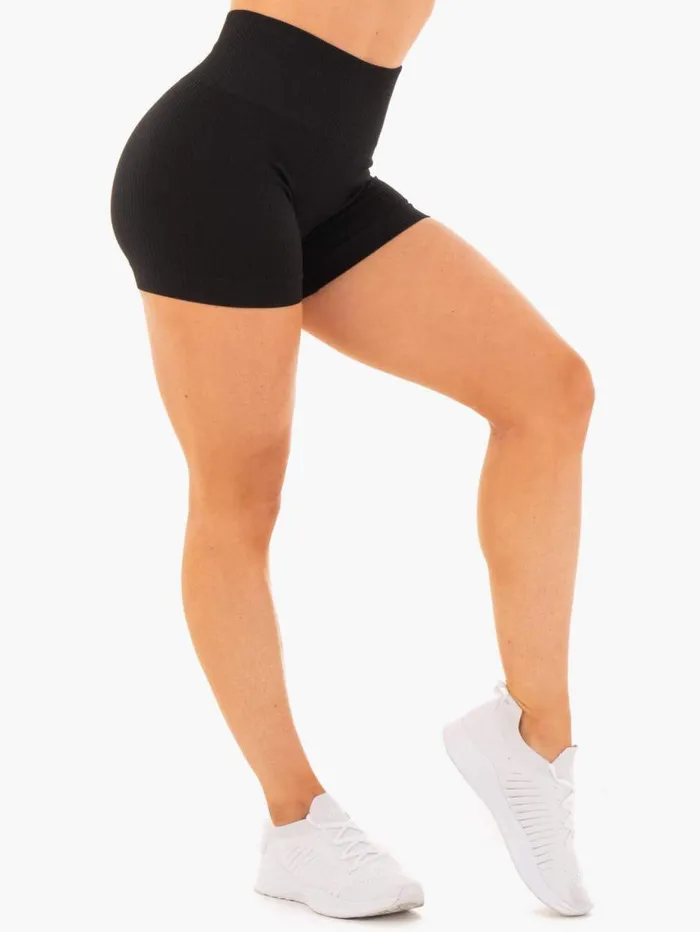 Gym Shorts Womens Ryderwear Rib Seamless Shorts Black