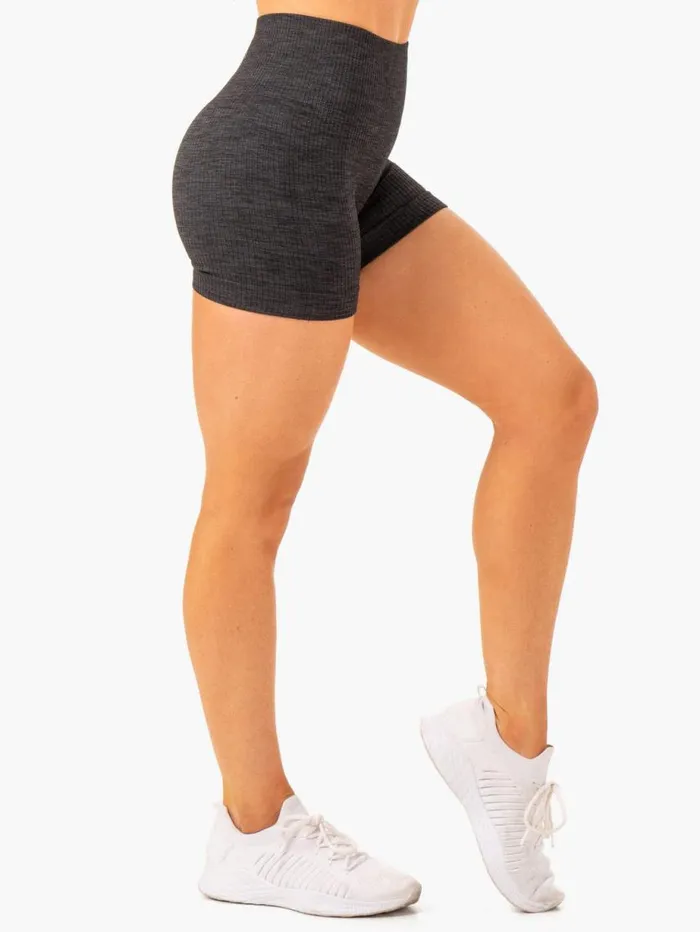 Gym Shorts Womens Ryderwear Rib Seamless Shorts Black Marl