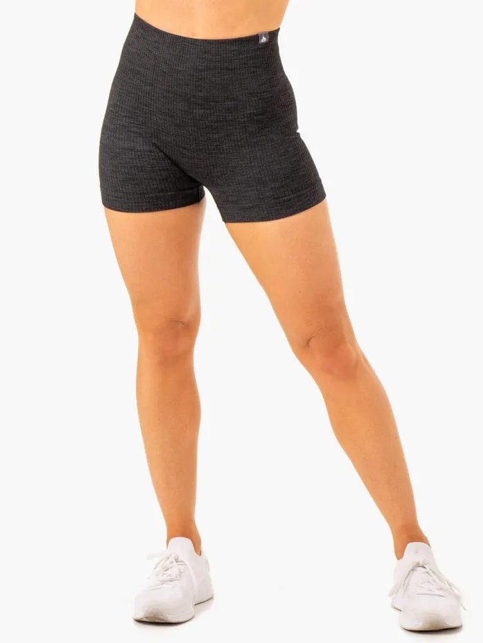 Gym Shorts Womens Ryderwear Rib Seamless Shorts Black Marl