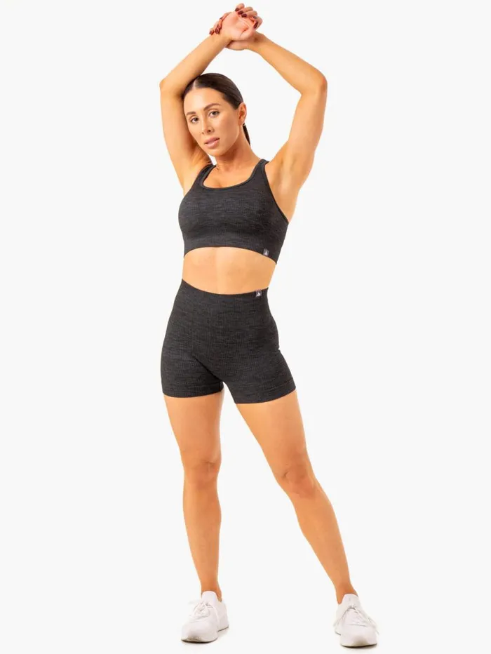 Gym Shorts Womens Ryderwear Rib Seamless Shorts Black Marl