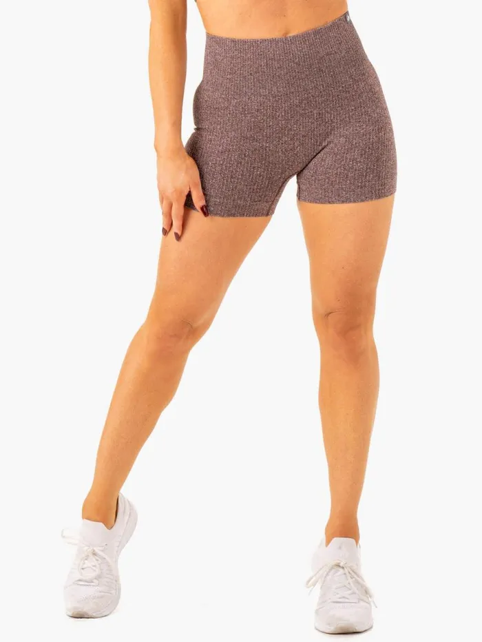 Gym Shorts Womens Ryderwear Rib Seamless Shorts Chocolate Marl