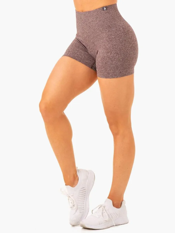 Gym Shorts Womens Ryderwear Rib Seamless Shorts Chocolate Marl