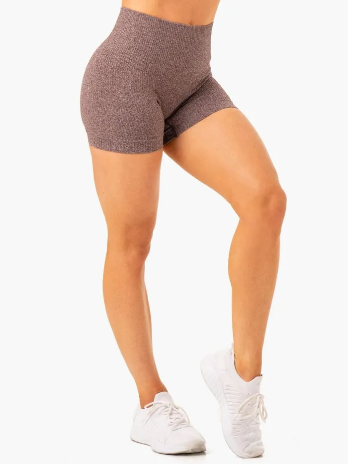 Gym Shorts Womens Ryderwear Rib Seamless Shorts Chocolate Marl