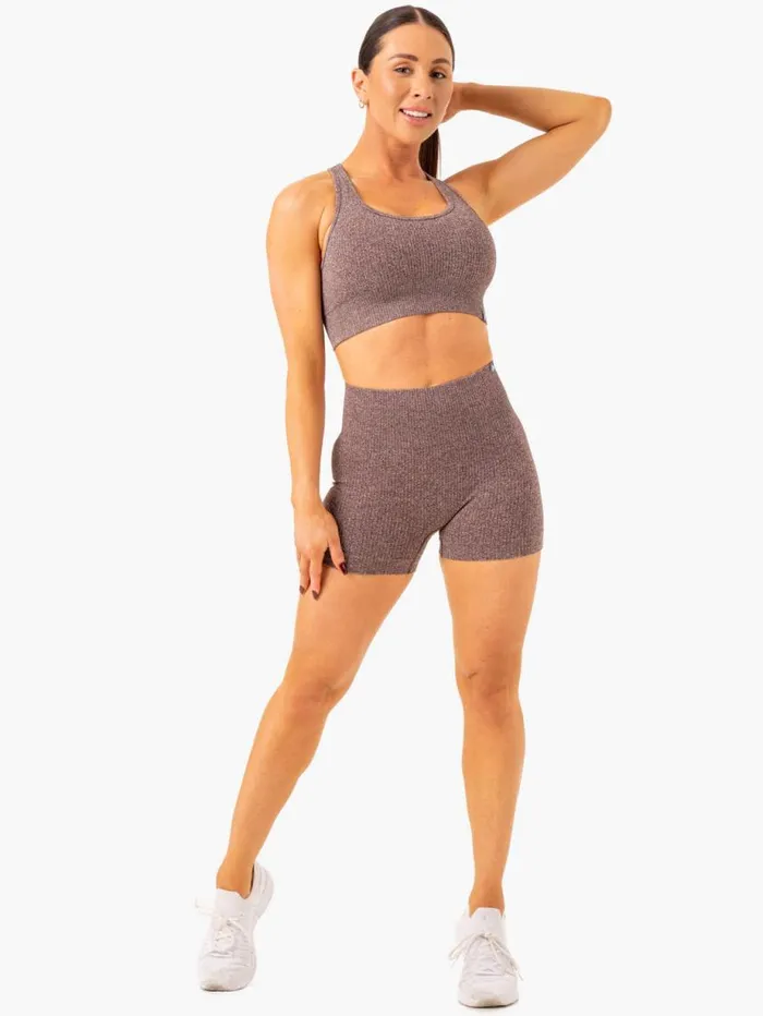 Gym Shorts Womens Ryderwear Rib Seamless Shorts Chocolate Marl