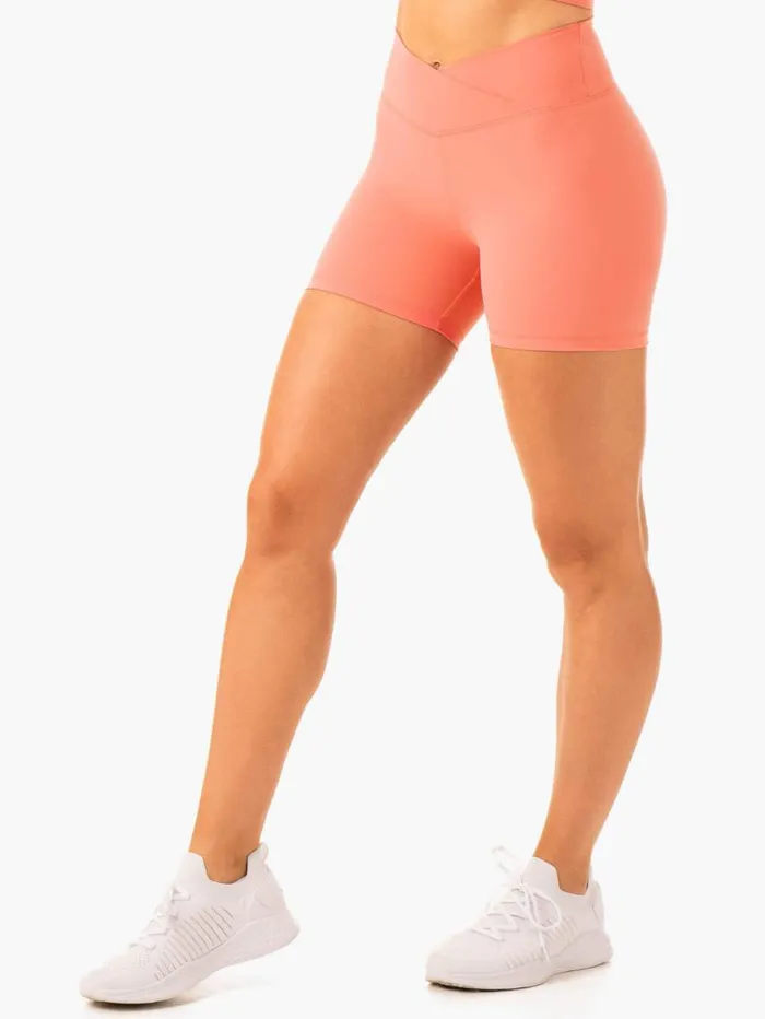 Gym Shorts Womens Ryderwear Serene Cross Over Scrunch Shorts Rose Pink