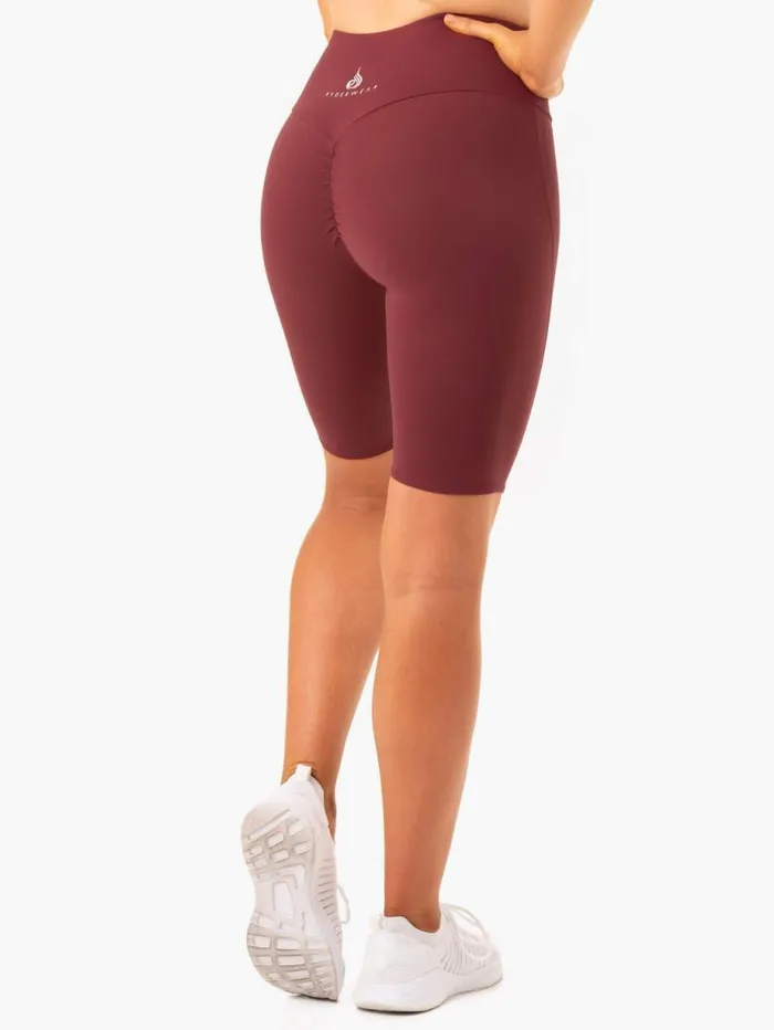 Gym Shorts Womens Ryderwear Staples Scrunch Bum Bike Shorts Burgundy
