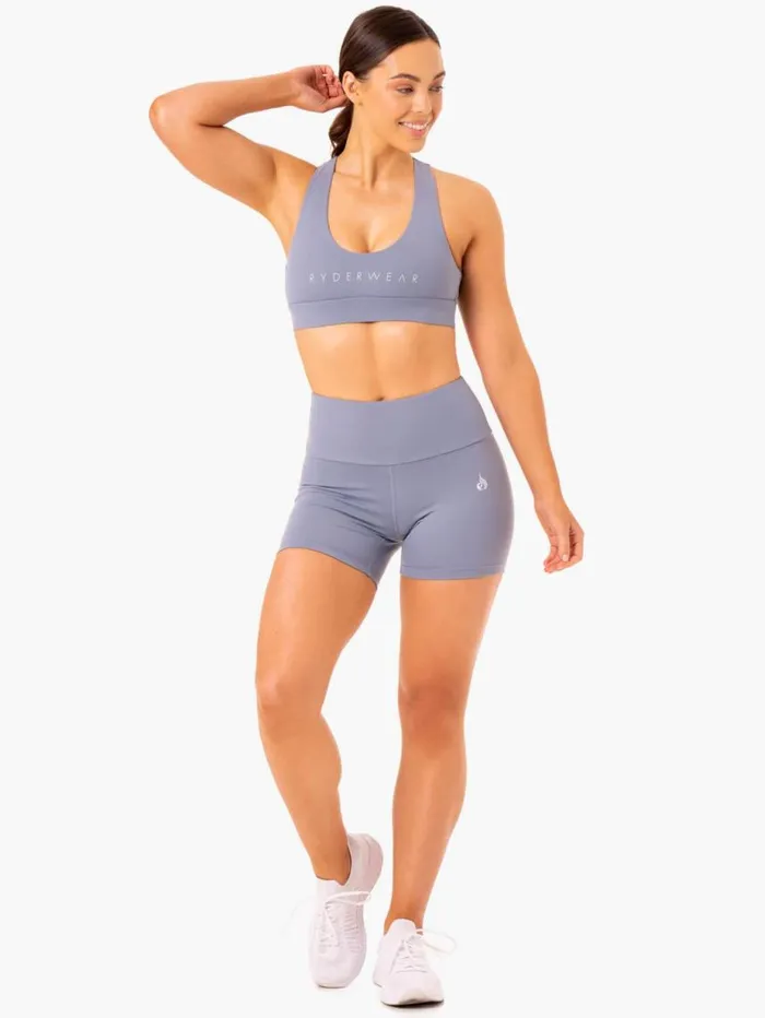 Gym Shorts Womens Ryderwear Staples Scrunch Bum Mid Length Shorts Steel Grey
