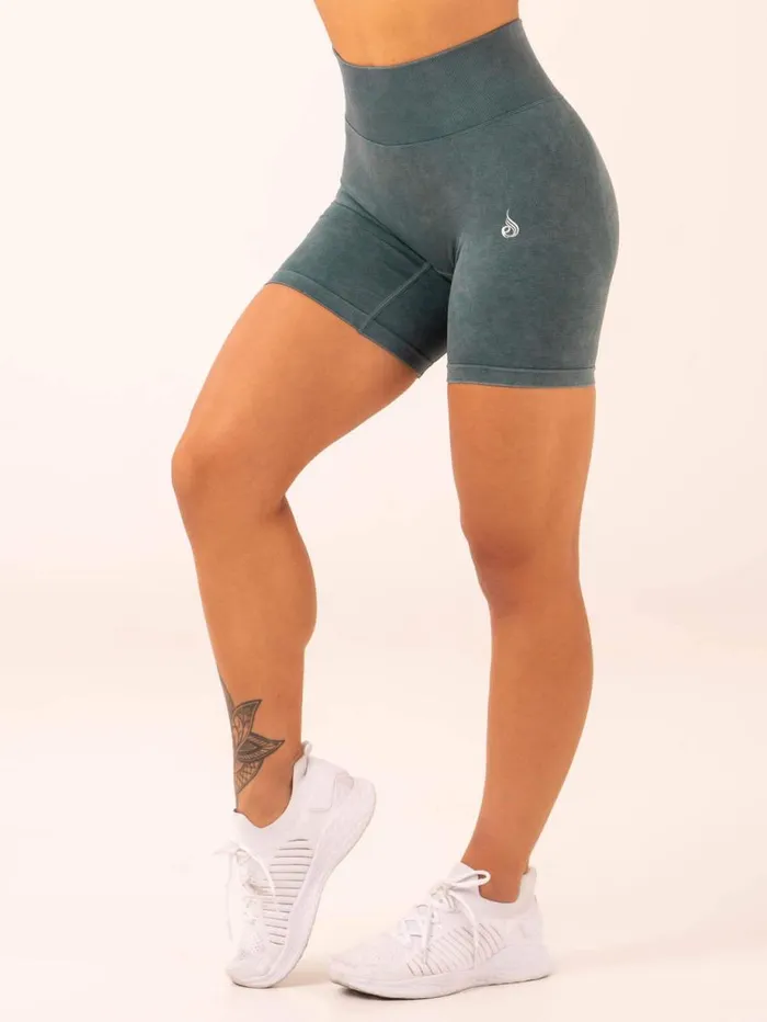 Gym Shorts Womens Ryderwear Stonewash Scrunch Seamless Shorts Petrol Stonewash