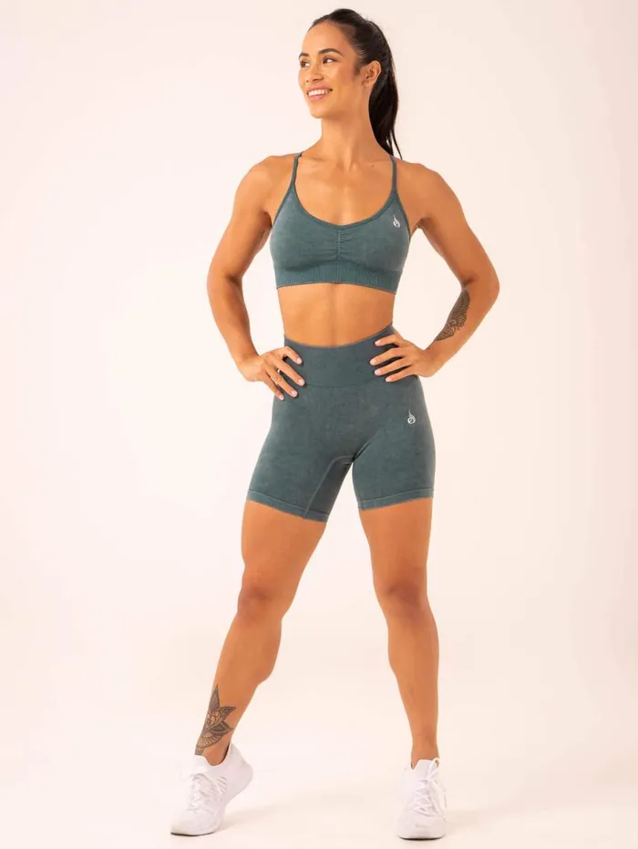 Gym Shorts Womens Ryderwear Stonewash Scrunch Seamless Shorts Petrol Stonewash