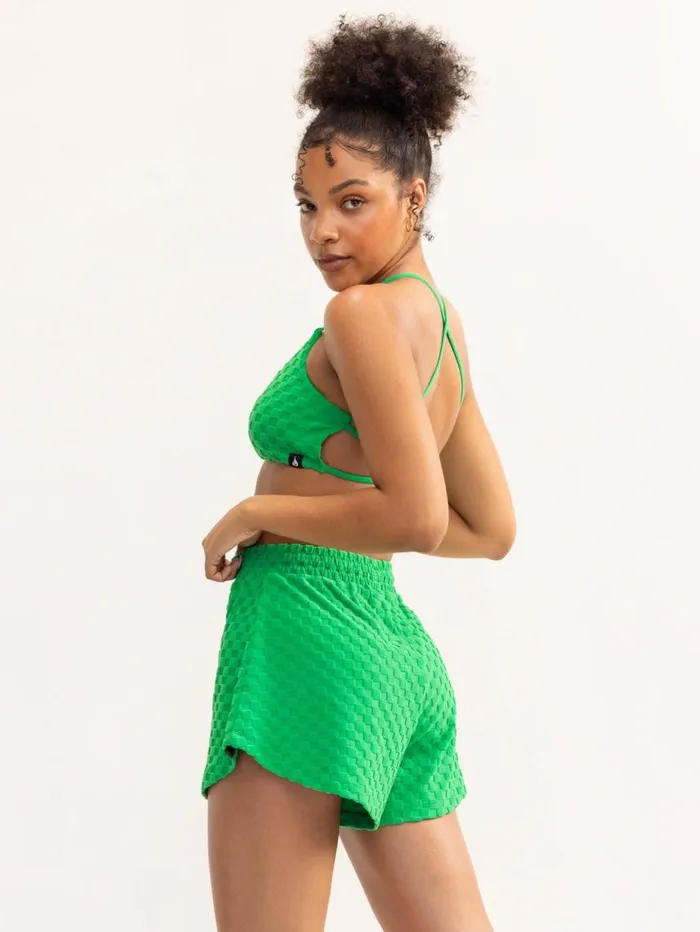 Gym Shorts Womens Ryderwear Terry Towelling Sports Crop Green