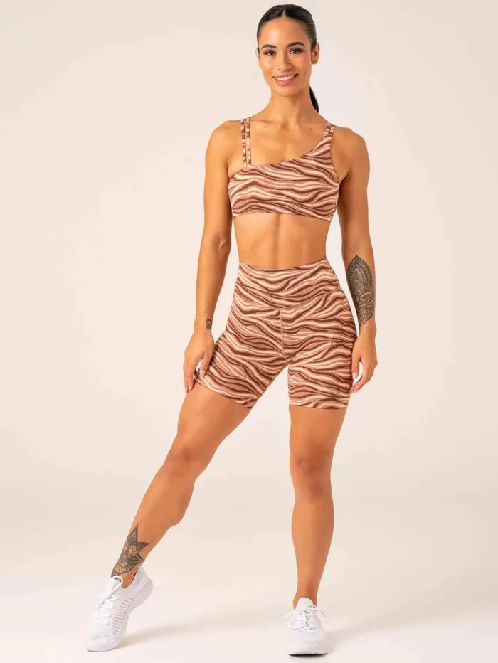 Gym Shorts Womens Ryderwear Unstoppable High Waisted Scrunch Shorts Mocha Zebra