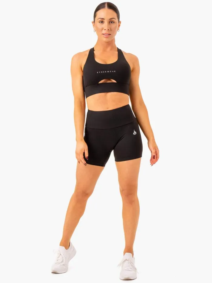 Gym Shorts Womens Ryderwear Vital Mid Length Scrunch Shorts Black