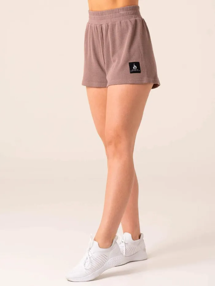Gym Shorts Womens Ryderwear Waffle Lounge Shorts Taupe