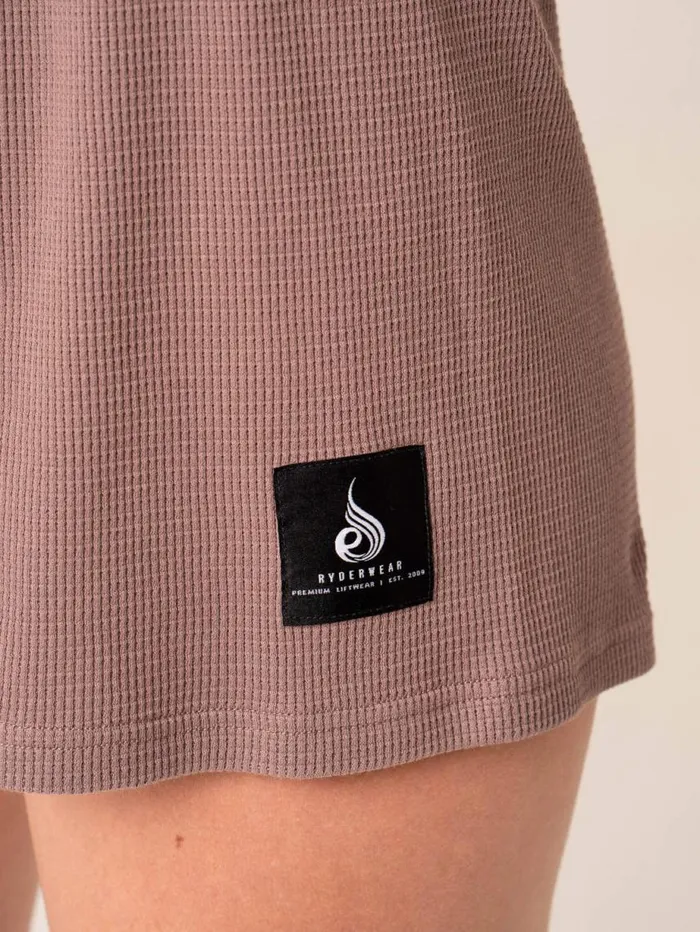 Gym Shorts Womens Ryderwear Waffle Lounge Shorts Taupe