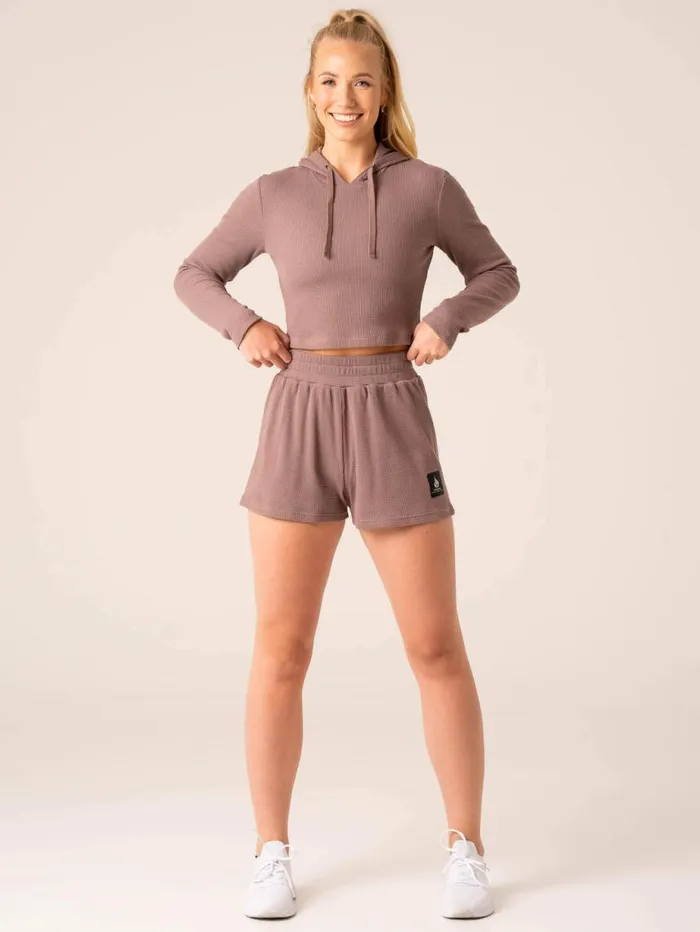 Gym Shorts Womens Ryderwear Waffle Lounge Shorts Taupe