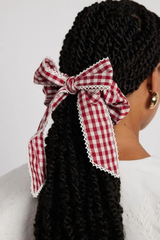 Hair Accessories Accessories Damson Madder Check Bow Scrunchie 8211 Red Gingham