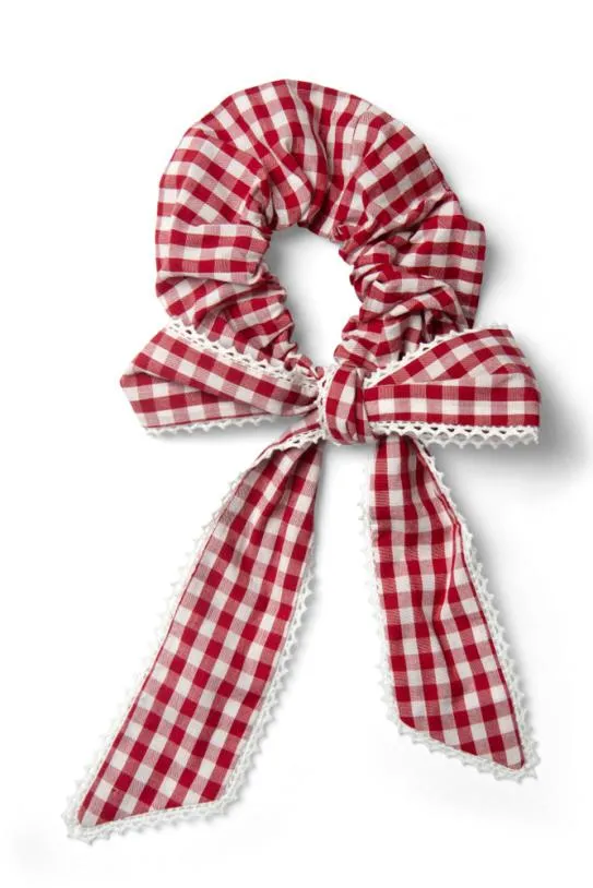Hair Accessories Accessories Damson Madder Check Bow Scrunchie 8211 Red Gingham