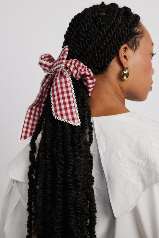 Hair Accessories Accessories Damson Madder Check Bow Scrunchie 8211 Red Gingham